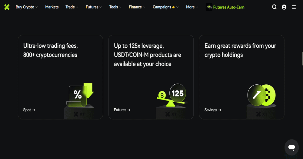 XT Exchange trading platform dashboard interface